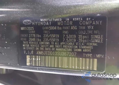 2025 Hyundai Tucson Hybrid Limited z USA, uszkodzony, nr VIN KM8JEDD13SU367207